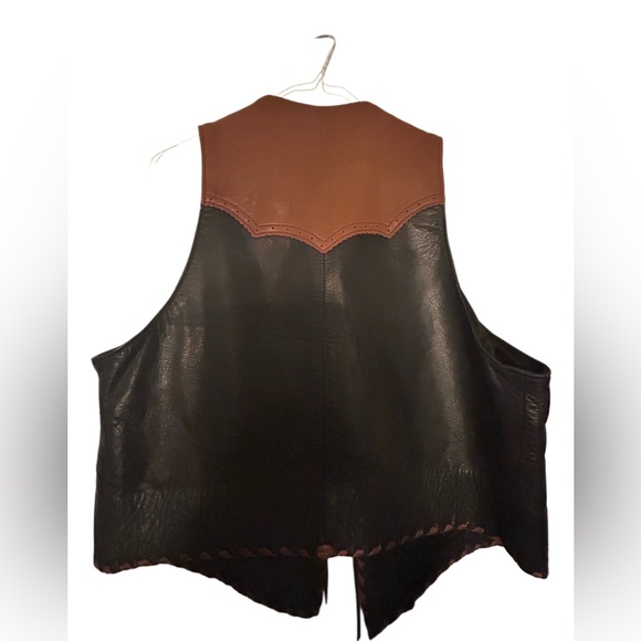 Vintage Leather Vest – Hand-Laced Western / Biker Style – Black & Brown - Picture 2 of 9